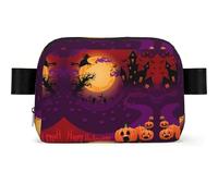 Happy Halloween Sac banane carré tendance avec impression, tissu sergé résistant à l'eau, sac de poitrine ou sac ceinture, sangle réglable 65-120 cm pour homme et femme
