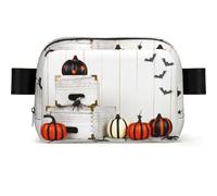 Happy Halloween Sac banane carré tendance avec impression, tissu sergé résistant à l'eau, sac de poitrine ou sac ceinture, sangle réglable 65-120 cm pour homme et femme