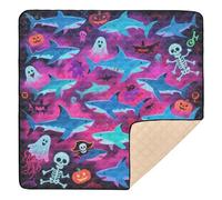 Happy Halloween Tapis de jeu pliable en une pièce pour bébé Motif crâne de requin bleu 127 x 127 cm