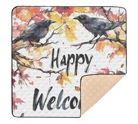 Happy Halloween Tapis de jeu pliable pour intérieur et extérieur Motif chauve-souris Noir 127 x 127 cm