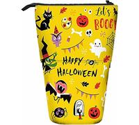 Happy Halloween Télescopique Crayon Papeterie Boîte de Rangement pour Stylos avec Fermeture Éclair pour Femmes Hommes Garçons Filles Let's Boogie Chat Chauve-Souris Fantôme Bonbons Dessin Animé Tête