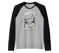 Happy Halloween Zombie Priest Horreur Rétro Manche Raglan