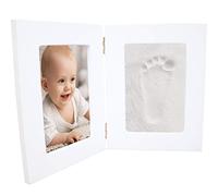 Happy Hands grand jeu d'empreintes de mains à double cadre pour les mains ou les pieds de bébé (dimensions : 19 x 24,5 cm, facile à manipuler, avec de la pâte à modeler douce pour la peau), blanc
