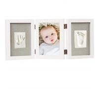 Happy Hands jeu d'empreintes de mains à trois cadres pour deux empreintes de mains ou de pieds de bébé en guise de rappel (manipulation facile, y compris pâte à modeler douce pour la peau), blanc