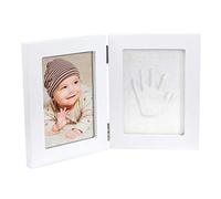 Happy Hands petit ensemble d'empreintes de mains à double cadre pour une bébé main ou des empreintes de pieds (dimensions: 17 x 13cm, facile à manipuler, y compris de la pâte à modeler douce), blanc