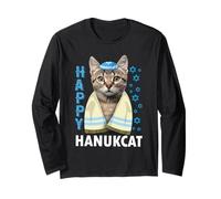 Happy Hanukcat Funny Cute Cat with Kippa Jewish Hanukkah Manche Longue