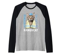 Happy Hanukcat Funny Cute Cat with Kippa Jewish Hanukkah Manche Raglan