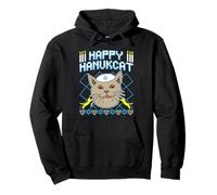 Happy Hanukcat Hannukah Pull de Noël Motif chat juif Sweat à Capuche