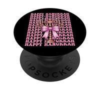 Happy Hanukkah Menorah Girl Coquette Noeud Rose PopSockets PopGrip Adhésif