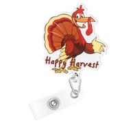 Happy Harvest Porte-badge rétractable avec pince crocodile en acrylique pailleté pour médecins, enseignants, infirmières, bureau, accessoires de travail, cadeaux de Thanksgiving