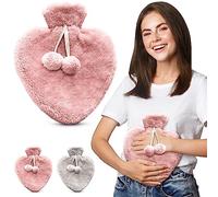 Happy Heaters Bouillotte de 1 l avec housse moelleuse - Idéale pour les règles, les douleurs au dos et au cou - Rose avec housse - Parfait pour les femmes, les personnes âgées et les enfants