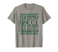 Happy Holidays Citation rétro à Carreaux Merry Christmas T-Shirt