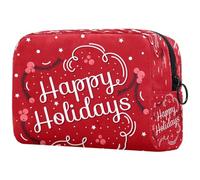 Happy Holidays Grande trousse de toilette pour femme avec fond rouge et fermeture éclair, multicolore, 18.5x7.5x13cm/7.3x3x5.1in, Trousse de toilette