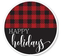 Happy Holidays Plaid Pattern Christmas Metal Sign