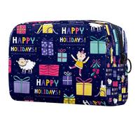 Happy Holidays Trousse de toilette pour femme, trousse de toilette de voyage, grande pochette de maquillage pratique avec fermeture éclair, multicolore, 18.5x7.5x13cm/7.3x3x5.1in, Trousse de toilette