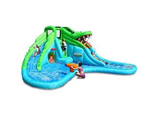 Happy Hop. Aire de jeu gonflable Monsieur Crocodile. Synthèse parfaite entre les classiques Parc Aquatique et Aquafun, ce château gonflable est surmonté d'un personnage plus vrai que nature