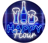 Happy Hour Beverage Home Bar Dual Color LED Enseigne Lumineuse Neon Sign Blanc et bleu 300 x 400mm st6s34-i3243-wb