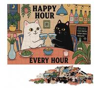 Happy Hour Cat Martini Art Puzzle Adulte en Bois | À la maison : Puzzle adulte : cadeau sans écran pour adulte, activité autour de la table.