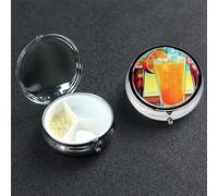 Happy Hour Pilulier rond portable à 3 compartiments pour poche ou sac à main Petit planificateur hebdomadaire de médicaments de voyage avec miroir décoratif en métal Porte-vitamines Cadeau