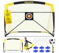 Happy Jump But de Football Pop-Up Pliable - 152 x 110 cm, 2 Buts, Noir et Jaune avec Ballon, Pompe, Cônes et Cible | Ensemble d’Entraînement Complet pour Le Jardin et la Famille