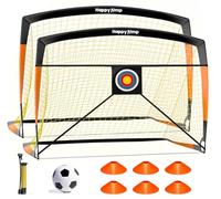 Happy Jump But de Football Pop-Up Pliable - 213 x 152 cm, 2 Buts, Noir et Orange avec Ballon, Pompe, Cônes et Cible | Ensemble d’Entraînement Complet pour Le Jardin et la Famille
