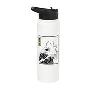 Happy Kawaii Ghost Surfing Kanagawa Wave Japan Esthétique Stainless Steel Insulated Water Bottle