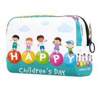 Happy Kids on Children's Day Trousse à cosmétiques pour femme, trousse de toilette de voyage, grande pochette de maquillage pratique avec fermeture éclair, multicolore, 18.5x7.5x13cm/7.3x3x5.1in,