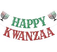 Happy Kwanzaa Bannière afro-américaine Kwanzaa Décoration de fête patrimoine africain Décoration de fête Vert Rouge Paillettes