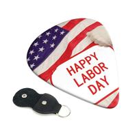 Happy Labor Day Lot de 6 médiators avec porte-médiators en cuir pour guitare électrique, ukulélé 0,96 mm