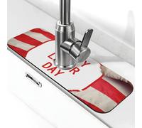 Happy Labor Day - Tapis de robinet pour évier de cuisine, protection anti-éclaboussures de 14 x 38 cm, tapis d'évier à séchage rapide, plateau d'évier super absorbant, poignée de robinet