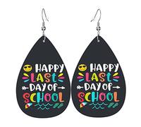 Happy Last Day Of School1 Boucles d'oreilles en cuir pour femmes Dangle Boucle d'oreille Pendentif avec crochet Cadeaux pour fille adulte