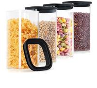 Happy Lemuro Bocaux de Conservation en Verre 4 x 1450 ml - Boîtes Hermétiques et Anti-Mites avec Couvercle - Récipients de Stockage Carrés pour Pâtes, Riz, Céréales - Noir