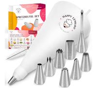 Happy Lemuro Kit Poche à Douille 11 Pièces avec Poche Pâtissière en Coton 40 cm et Douilles Inox, Lavable et Réutilisable | Pour Gâteaux et Cupcakes