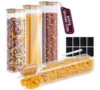 Happy Lemuro Lot de 4 bocaux de conservation rectangulaires de qualité supérieure - Avec couvercle - En verre extra épais - 4 x 1,4 l - Pour céréales, spaghettis - Bocal de rangement avec couvercle