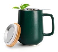 Happy Lemuro Tasse à Thé avec Infuseur et Couvre-Lid - 500 ml - Céramique avec Couvre-Lid - Infuseur à Thé - Tasse à Thé en Vrac - Grande Poignée (Vert Forest)