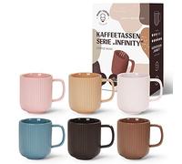 Happy Lemuro Tasses à café - Lot de 6 tasses design de 360 ml, mates. Tasse moderne en céramique pour café et thé. Grand et de haute qualité. Disponible en 6 couleurs terre