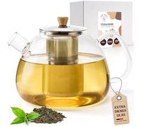 Happy Lemuro Théière en verre avec infuseur - 1,5 l - Épaisseur du verre accrue - Théière en verre - Pour thé en vrac - Robuste - Accessoire de thé