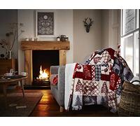 Happy Linen Company Couverture en Polaire Sherpa/Flanelle - Chaud/Douillet - Motif Patchwork de Noël - Rouge - Grande Taille
