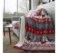Happy Linen Company Couverture en Polaire Sherpa - Motif Nordique - Chaud/Fausse Fourrure - Rouge - XXL