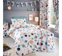 Happy Linen Company Parure de lit double réversible avec housse de couette et taies d'oreiller Motif planètes cosmiques Blanc
