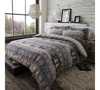 Happy Linen Company Parure de lit réversible/Chaude - Coton peigné - Motif Nordique - Taupe - lit 1 Personne