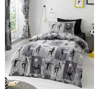 Happy Linen Company Parure de lit réversible - Enfant - Motif Football Freestyle - Gris Anthracite - lit 2 Personnes