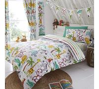 Happy Linen Company Parure de lit réversible - Enfant - Motifs Animaux de la Savane - Blanc - 1 Personne