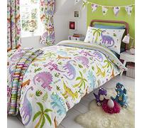 Happy Linen Company Parure de lit réversible - Enfant - Motifs Dinosaures - Rose/Blanc - lit 1 Personne