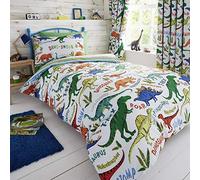 Happy Linen Company Parure de lit réversible - Enfant - Motifs Dinosaures - Vert - lit 2 Personnes