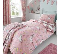 Happy Linen Company Parure de lit réversible - Fille/Enfant - Motifs Licornes/arcs-en-Ciel - Rose - lit bébé/Enfant