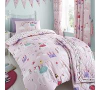 Happy Linen Company Parure de lit réversible - Fille - Motifs Licornes/arcs-en-Ciel/Princesse - Rose - lit bébé/Enfant