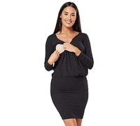 HAPPY MAMA Femme Maternité Allaitement Robe Pull 2 en 1 Manches Longues 1008 (Noir Mélange, 42, XL)