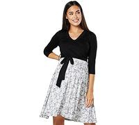 HAPPY MAMA Femme Maternité Robe de Grossesse Col en V 525 (Noir et Blanc avec des Fleurs, 42-44, XL)