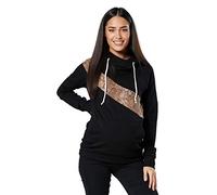 HAPPY MAMA. Femme Sweat à Capuche d'allaitement Bloc de Couleurs Maternité. 321p (Noir & Impression d'Anaconda, 36, S)